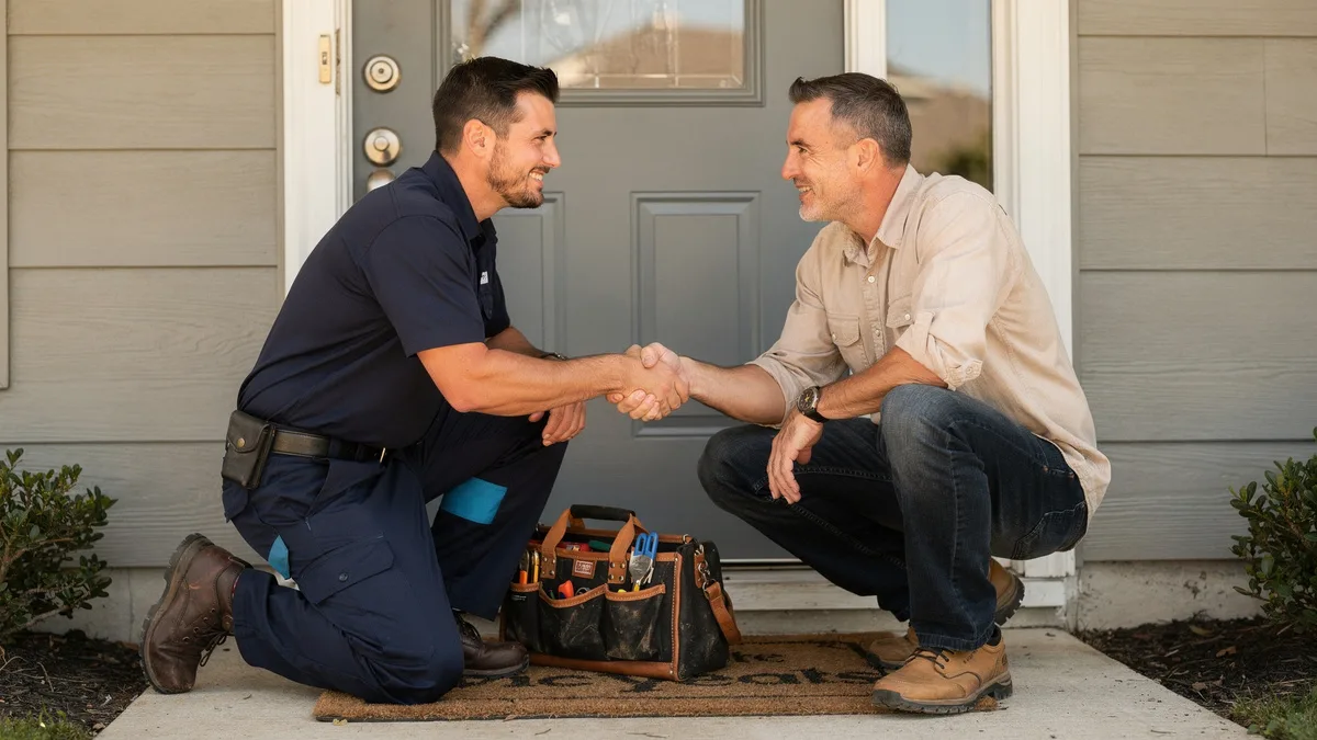 Local plumber arriving to help